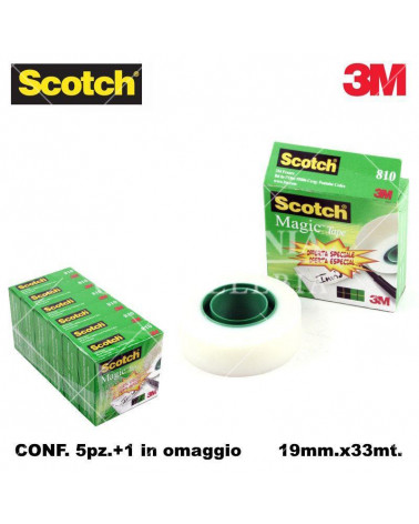 SCOTCH 3M NASTRO ADESIVO 19X33 MAGIC 810 INVISIBILE 5+1