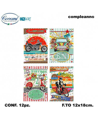 CECAMI BIGLIETTI BUON COMPLEANNO UOMO VINTAGE 00184 [12PZ]