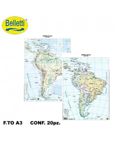 BELLETTI CARTINA FISICO POLITICA  AMERICA SUD [20PZ]