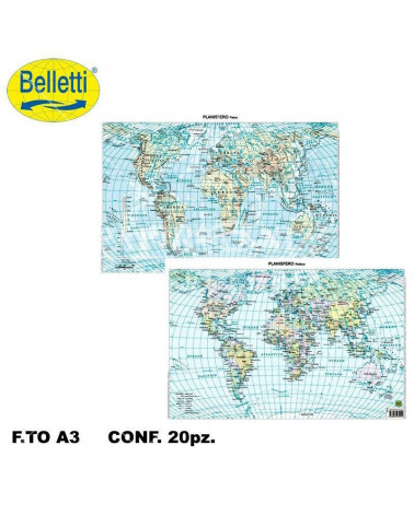 BELLETTI CARTINA FISICO POLITICA  PLANISFERO [20PZ]