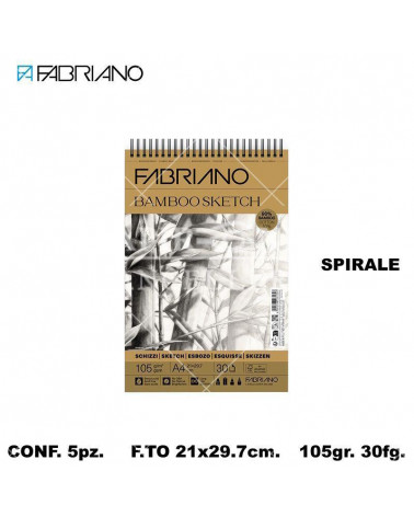 FABRIANO BLOCCO BAMBOO SPIRALE A4 105gr.30fg.DISEGNO [5PZ]