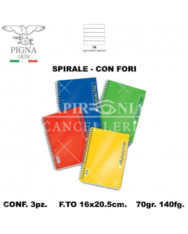 APACHE PIGNA QUADERNO SPIRALE CON FORI 1R-140FG. [3PZ]