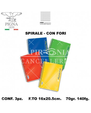 APACHE PIGNA QUADERNO SPIRALE CON FORI 5MM-140FG. [3PZ]