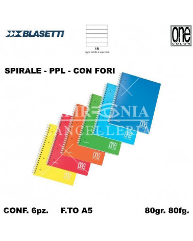 BLASETTI QUADERNO SPIRALE FORI 80fg.PPL ONE COLOR 1R [6PZ]