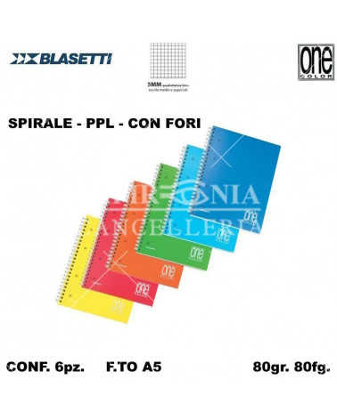 BLASETTI QUADERNO SPIRALE FORI 80fg.PPL ONE COLOR 5MM [6PZ]