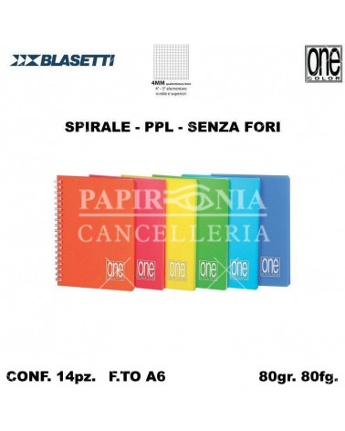 BLASETTI MINIQUAD.SPIRALE A6 NO FORI 80fg.PPL ONE COLOR 4MM [14PZ]