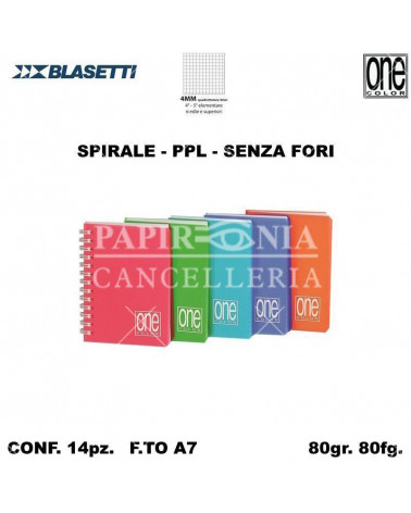 BLASETTI MICROQUAD.SPIRALE A7 NO FORI 80fg.PPL ONE COLOR 4MM [14PZ]