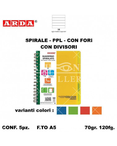 ARDA QUADERNO SPIRALE PPL FORI + DIVISORI 120fg. 1R [5PZ]