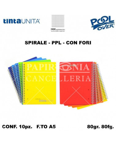 TINTA UNITA QUADERNO SPIRALE PPL FORI 80FG. 5MM 98944 [10PZ]