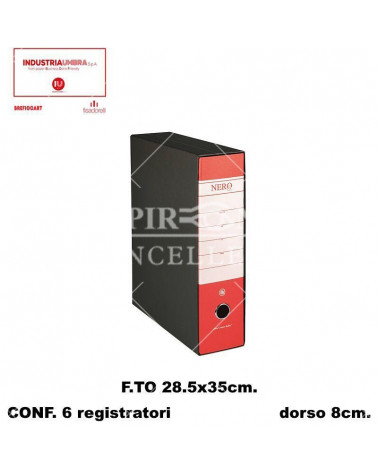 BREFIOCART REGISTRATORE NERO 28X35 DORSO 8 ROSSO