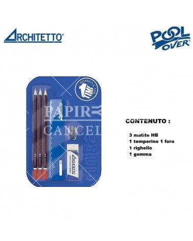ARCHITETTO BLISTER 3 MATITE HB+TEMPERINO 1 FORO+RIGHELLO+GOMMA