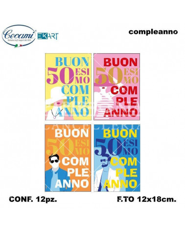CECAMI BIGLIETTI BUON COMPLEANNO 50 ANNI [12PZ]