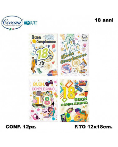 CECAMI BIGLIETTI BUON COMPLEANNO 18 ANNI 00175 [12PZ]