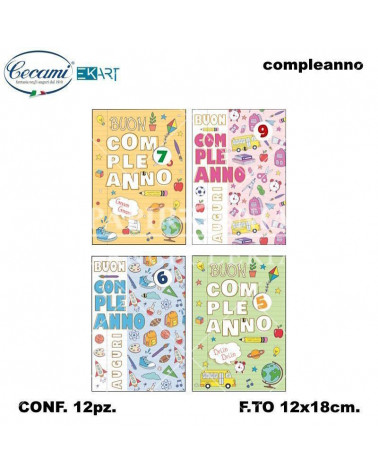 CECAMI BIGLIETTI BUON COMPLEANNO BIMBI ROTELLA 1-9 00197 [12PZ]