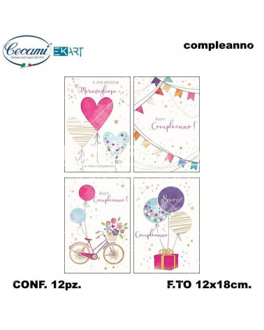 CECAMI BIGLIETTI BUON COMPLEANNO HAPPY BIRTHDAY PARTY 00170 [12PZ]