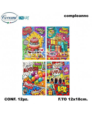 CECAMI BIGLIETTI BUON COMPLEANNO FUMETTI 00209 [12PZ]