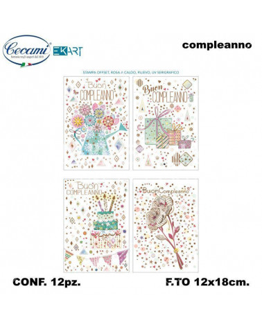 CECAMI BIGLIETTI BUON COMPLEANNO PARTY DECORO FA00142BC [12PZ]