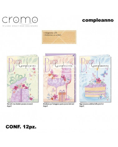 CROMO BIGLIETTI COMPLEANNO FEMMINILE BC.8056 [12PZ]