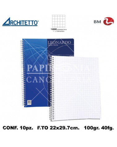 ARCHITETTO BLOCCO SPIRALE LEONARDO 1CM A4 40fg.100gr.[10PZ] 60827