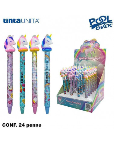 TINTA UNITA ESP 24 PENNA CANCELLABILE BLU CLICK CLAK UNICORNO