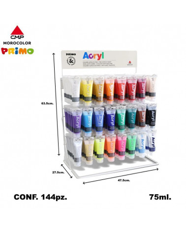 PRIMO TEMPERA ACRILICA 144pz.75ml.ESPOSITORE