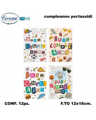 CECAMI BIGLIETTI BUON COMPLEANNO PORTASOLDI SPORT 00226 [12PZ]
