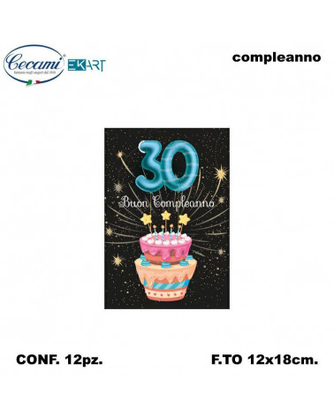 CECAMI BIGLIETTI BUON COMPLEANNO 30 ANNI FA00144BC/B [12PZ]