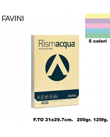 FAVINI RISMACQUA MIX A4 200gr.125fg.ASSORTITA-FOTOCOPIE