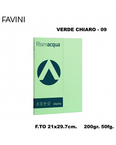 FAVINI RISMACQUA SMALL A4 200gr.50fg.VERDE CHIARO-FOTOCOPIE