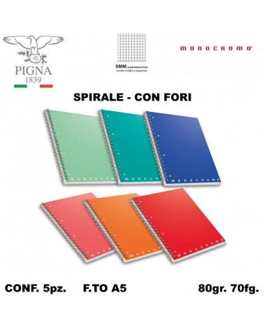 MONOCROMO QUADERNO SPIRALE FORI  5MM [5PZ]