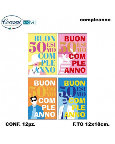 CECAMI BIGLIETTI BUON COMPLEANNO 50 ANNI [12PZ]
