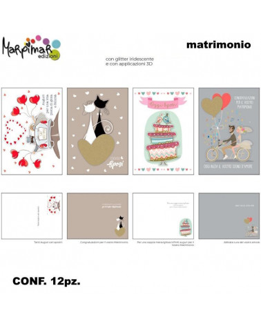 MARPIMAR BIGLIETTI MATRIMONIO C/APPLICAZIONI+GLITTER ATSC25 [12PZ]