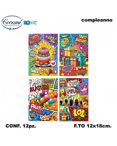CECAMI BIGLIETTI BUON COMPLEANNO FUMETTI 00209 [12PZ]
