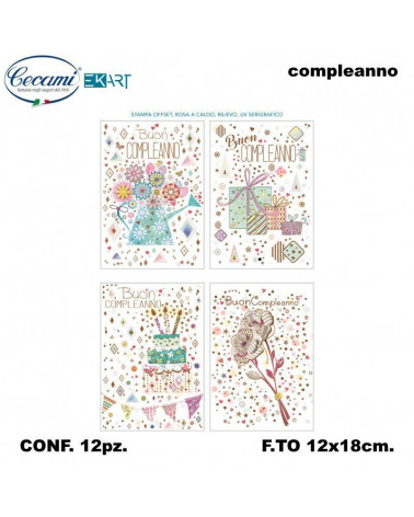 CECAMI BIGLIETTI BUON COMPLEANNO PARTY DECORO FA00142BC [12PZ]
