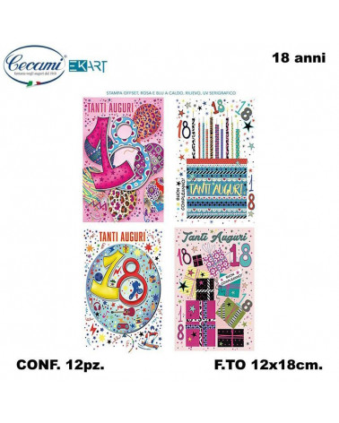 CECAMI BIGLIETTI BUON 18 COMPLEANNO FA00143BC [12PZ]