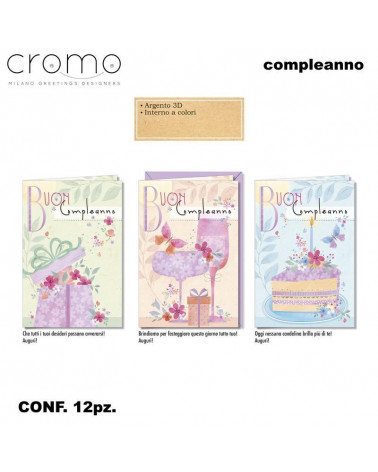 CROMO BIGLIETTI COMPLEANNO FEMMINILE BC.8056 [12PZ]