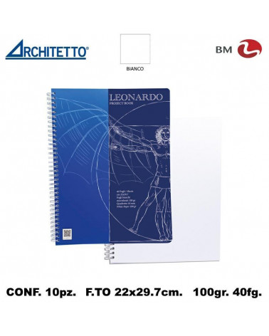 ARCHITETTO BLOCCO SPIRALE LEONARDO BIANCO A4 40fg.100gr.[10PZ] 60826