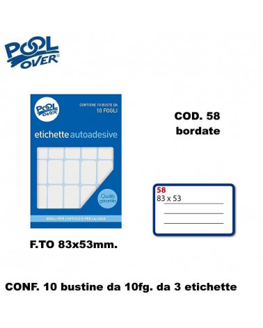 ETICHETTE ADESIVE POOL 10CF. 10FG. COD.58 83X53 BORD.