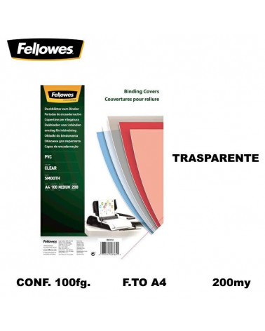 FELLOWES COPERTINA TRASPARENTE A4 200MIC.100PZ. PER RILEGARE