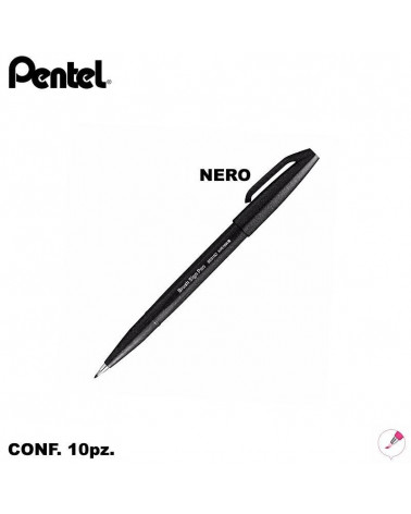 PENTEL PENNARELLO BRUSH SIGN PEN NERO [10PZ]