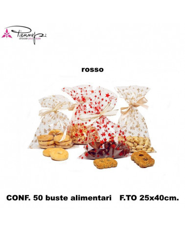 PNP BUSTE ALIMENTARI TRASPARENTI ROSSO STARRY 25x40 [50PZ]