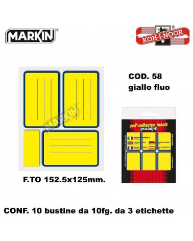 MARKIN ETICHETTE ADESIVE 10FG.10PZ. FLUO-83X53-GIALLO