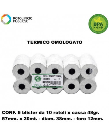 ROTOLO 57MM.20MT. TERMICO OMOLOGATO 50PZ.