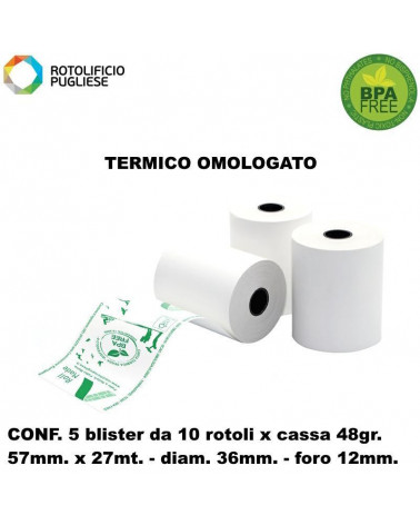 ROTOLO 57MM.30MT. TERMICO OMOLOGATO 48gr.50PZ.