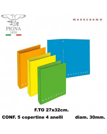 MONOCROMO COPERTINA A4 4 ANELLI FLUO [5PZ]