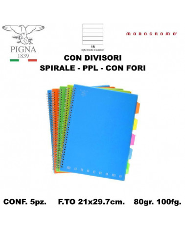 MONOCROMO MAXI SPIRALE  PPL C/DIVISORI 1R [5PZ]