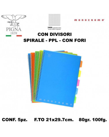 MONOCROMO MAXI SPIRALE  PPL C/DIVISORI 5MM [5PZ]
