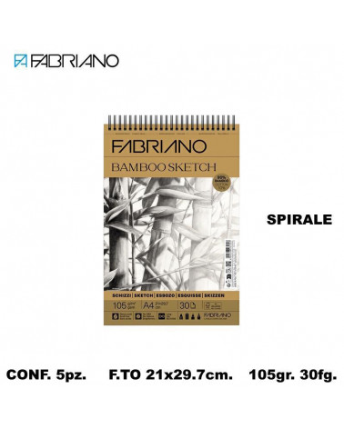 FABRIANO BLOCCO BAMBOO SPIRALE A4 105gr.30fg.DISEGNO [5PZ]