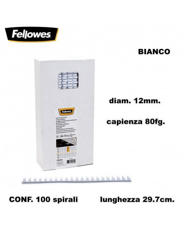 FELLOWES SPIRALI DIAM.12 100PZ.80FG. BIANCO-RILEGARE