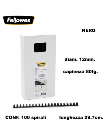 FELLOWES SPIRALI DIAM.12 100PZ.80FG. NERO-RILEGARE